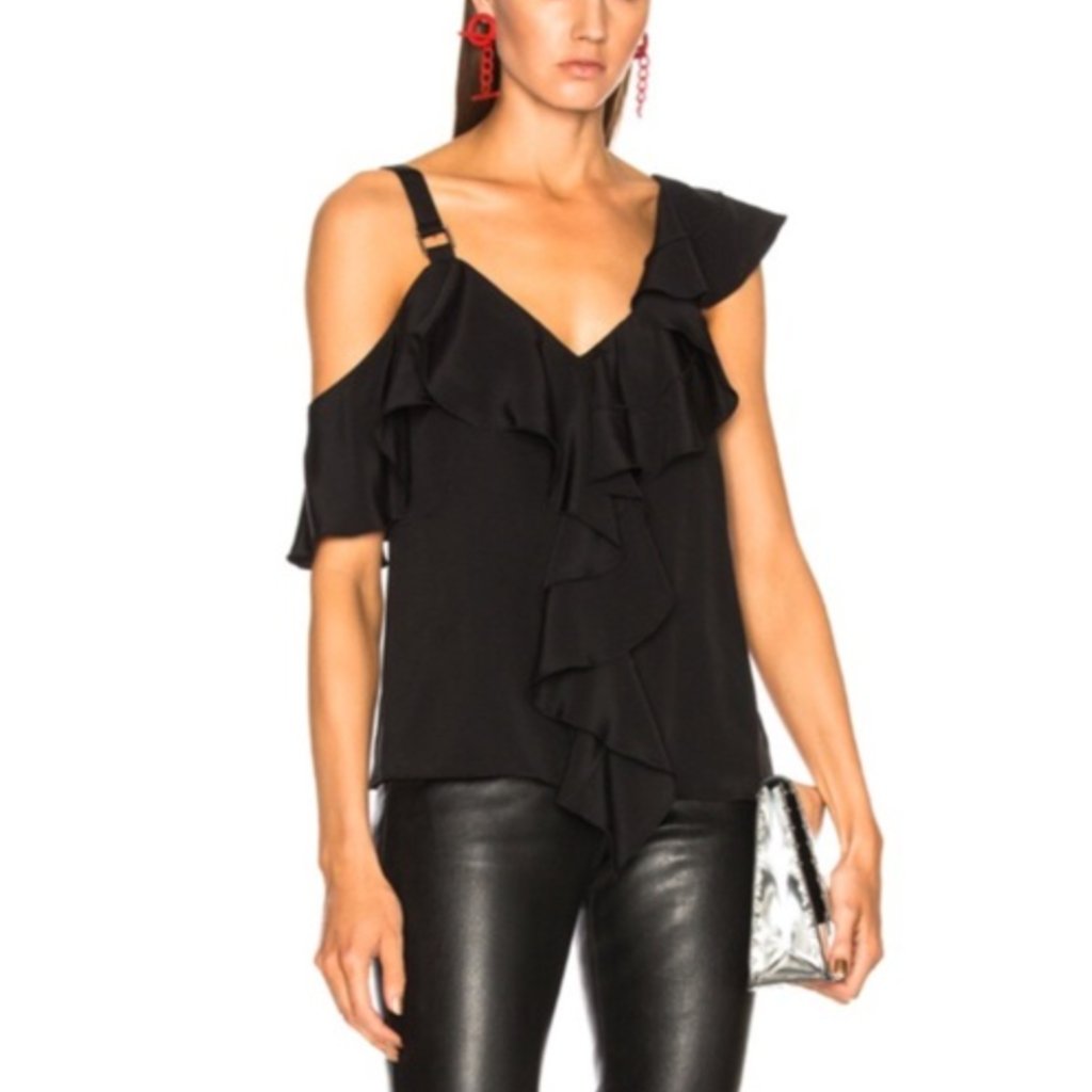$790 Proenza Schouler Black Ruffle Layer Silk Blouse Tank Size 6
